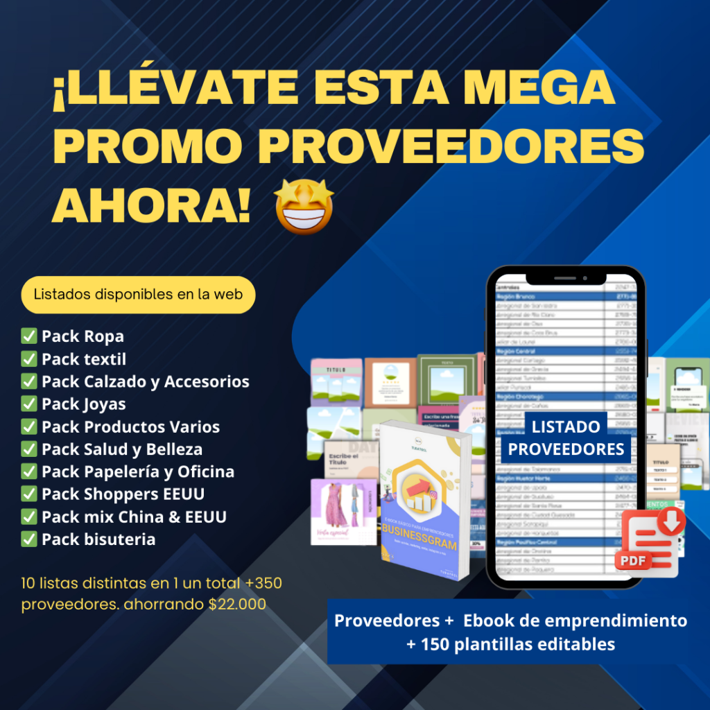 proveedores mega promo Tudatocl <h5><strong>😲 ¡La Mega Promo que tu negocio necesita está aquí! 🔥</strong></h5> 💡 <strong>¿Y si hoy fuese el día que cambie tu futuro?</strong> Imagina encontrar en un solo lugar todo lo que necesitas para empezar o potenciar tu negocio. ¿Cuántas veces has sentido frustración al buscar proveedores confiables, perdiendo tiempo y dinero en contactos poco seguros?