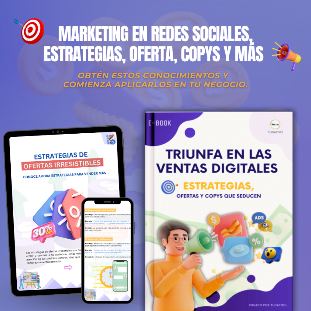 Triunfa en las Ventas Digitales 2 Tudatocl <h6><span style="color: #000000;"><strong>E-book “Triunfa en las Ventas Digitales: Estrategias, Ofertas y Copys que Seducen”</strong></span></h6> 🚀 <strong>¿Quieres llevar tu negocio al siguiente nivel y dominar las ventas digitales?</strong> Este e-book ha sido diseñado para emprendedores como tú, que buscan destacar en el mundo digital y generar más ingresos con estrategias efectivas, prácticas y fáciles de implementar.