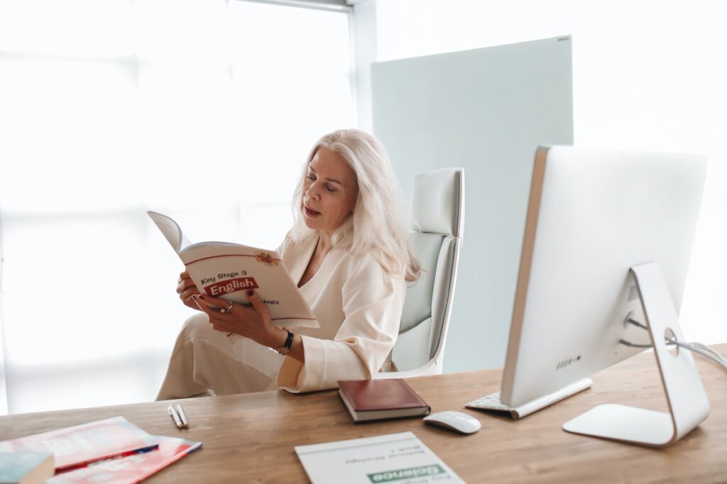 woman reading a book