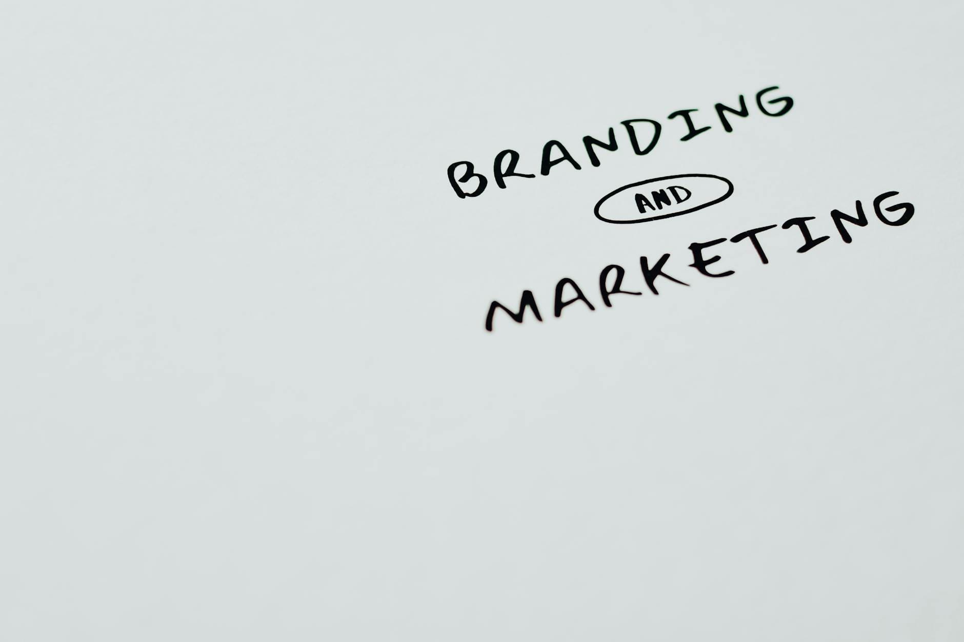 branding and marketing text on a white surface